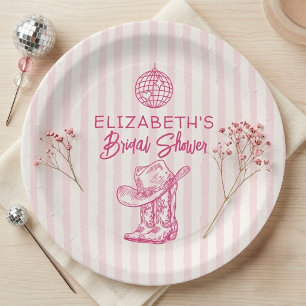 Handgezeichnete rosa Streifen Western Cowgirl Disc Pappteller