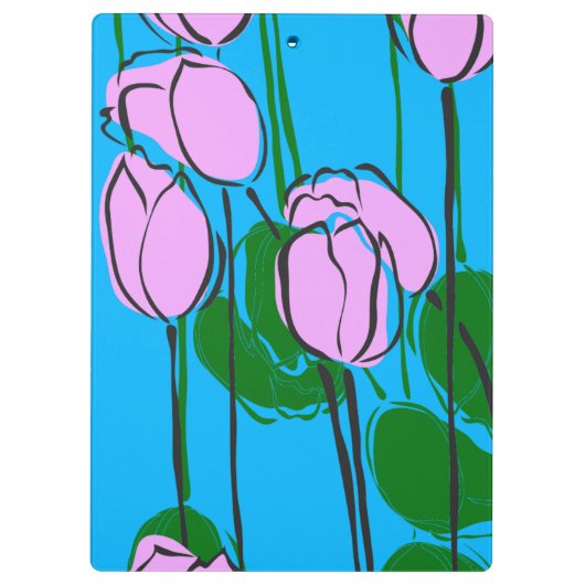 Handgezeichnete rosa Tulips auf Sky Blue Klemmbrett (Rückseite)