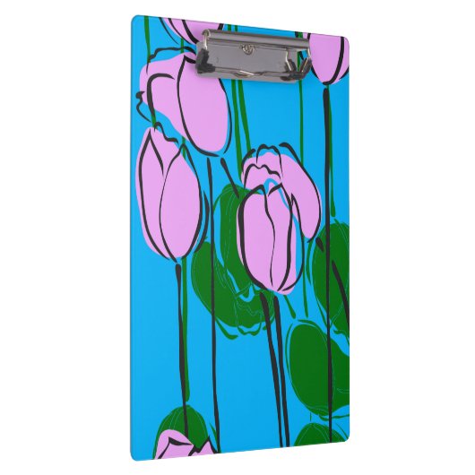 Handgezeichnete rosa Tulips auf Sky Blue Klemmbrett (Rechts)