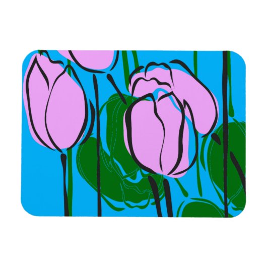 Handgezeichnete rosa Tulips auf Sky Blue Magnet (Horizontal)