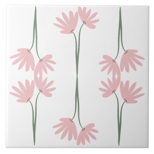 Handgezeichnete rosa wilde Blumen weiß Fliese (Vorderseite)