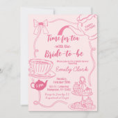 Handgezeichnete rosa Zeit für Tee-Brautparty Einladung (Vorderseite)