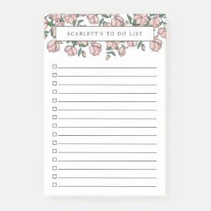 Handgezeichnete rosafarbene Blumen To-Do-Liste Post-it Klebezettel
