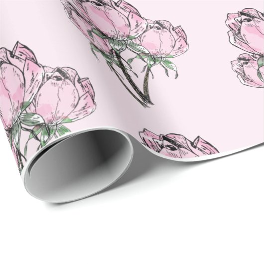 Handgezeichnete Rose Geschenkpapier (Rolleneckpunkt)
