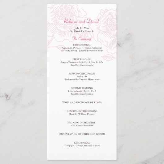 Handgezeichnete Rose Hochzeitsprogramm rosa Programm (Vorderseite)