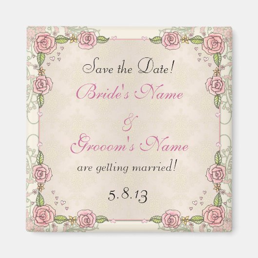 Handgezeichnete Rose Rosa Hochzeit Speichern Sie d Magnet (Vorne)