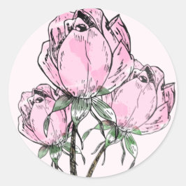 Handgezeichnete Rose Runder Aufkleber