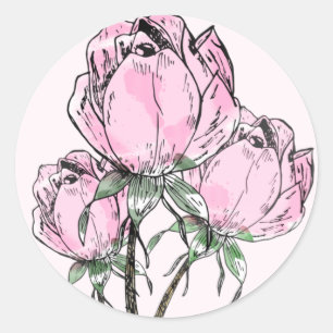 Handgezeichnete Rose Runder Aufkleber