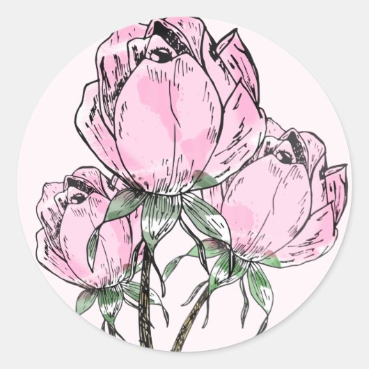 Handgezeichnete Rose Runder Aufkleber (Vorderseite)