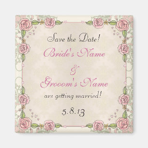 Handgezeichnete Rosen Rosa Hochzeit Save the Date Magnet