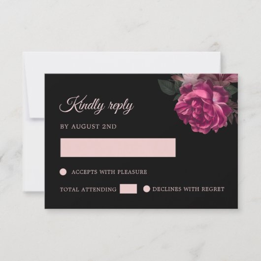 Handgezeichnete Rosen Schwarze Flora RSVP Karte (Vorderseite)