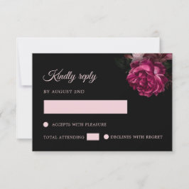 Handgezeichnete Rosen Schwarze Flora RSVP Karte