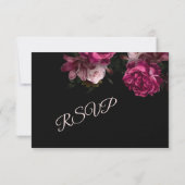 Handgezeichnete Rosen Schwarzes Blumenmuster RSVP Karte (Rückseite)