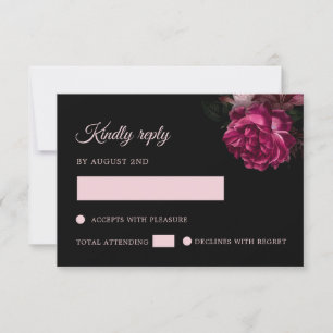 Handgezeichnete Rosen Schwarzes Blumenmuster RSVP Karte