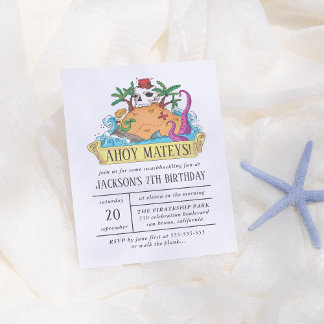 Handgezeichnete Rot & Weiße Pirateninsel Junge Geb Einladungspostkarte