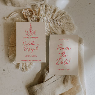 Handgezeichnete rote alte Geld Retro skurrile Hoch Save The Date