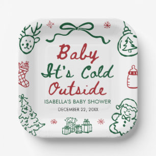 Handgezeichnete rote Baby-It's-Cold-Outside-Baby-P Pappteller