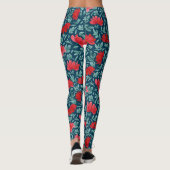 Handgezeichnete rote Blume auf blauem Untergrundta Leggings (Rückseite)