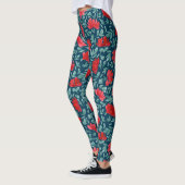 Handgezeichnete rote Blume auf blauem Untergrundta Leggings (Links)