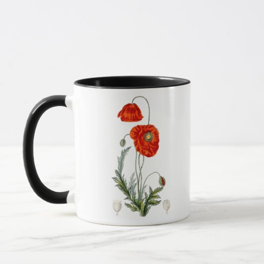 Handgezeichnete rote Mohn-Illustration Mohn Tasse (Links)