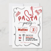 Handgezeichnete rote Pasta Party Geburtstag Einladung (Vorderseite)