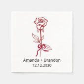 Handgezeichnete Rote Rose Bow Wedding Serviette (Vorderseite)