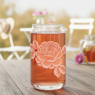 Handgezeichnete rote Rosen-Dosen Glas