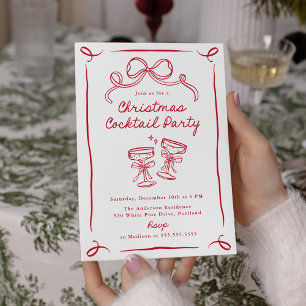 Handgezeichnete rote Schleife Weihnachts-Cocktailp Einladung
