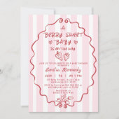 Handgezeichnete rote Streifen Strawberry Babydusch Einladung (Vorderseite)