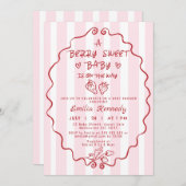 Handgezeichnete rote Streifen Strawberry Babydusch Einladung (Vorne/Hinten)