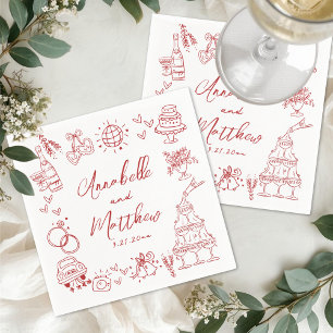 Handgezeichnete rote wunderliche Hochzeit Serviette