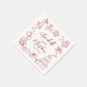 Handgezeichnete rote wunderliche Hochzeit Serviette (Ecke)