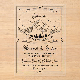Handgezeichnete Rustic Mountain Star Hochzeit Acryleinladungen