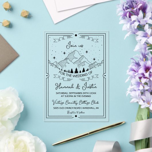 Handgezeichnete Rustic Mountain Star Hochzeit Acryleinladungen (In Situ (Hochzeit))