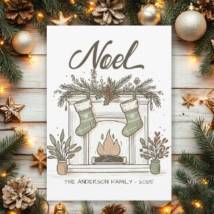 Handgezeichnete rustikale Feuerstelle Noel Weihnac Feiertagskarte