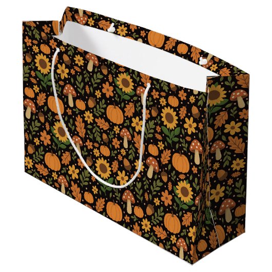 Handgezeichnete rustikale Herbst-Muster-Geschenkta Große Geschenktüte (Rückseite Schrägansicht)