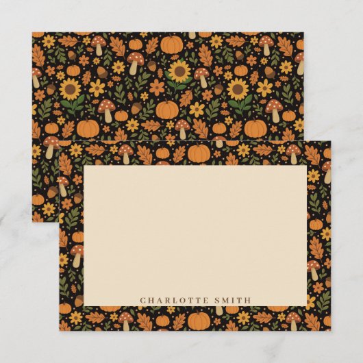 Handgezeichnete rustikale Herbst-Pattern-Notizkart Mitteilungskarte (Vorne/Hinten)