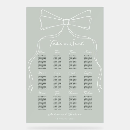 Handgezeichnete Sage Greeen Wedding Seating Chart Acrylschild (Vorderseite)