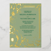 Handgezeichnete Sage Grüne Hochzeit Folieneinladung (Vorderseite)