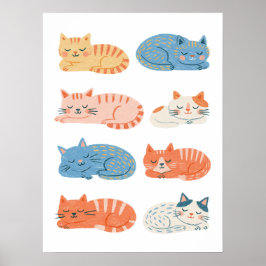 Handgezeichnete schlafende Katzen Clip Art Seite | Poster