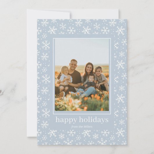 Handgezeichnete Schneeflocken-Muster Fotokarte Hol Feiertagskarte (Vorderseite)