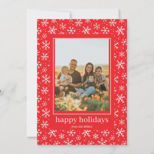 Handgezeichnete Schneeflocken-Muster Fotokarte Hol Feiertagskarte (Vorderseite)