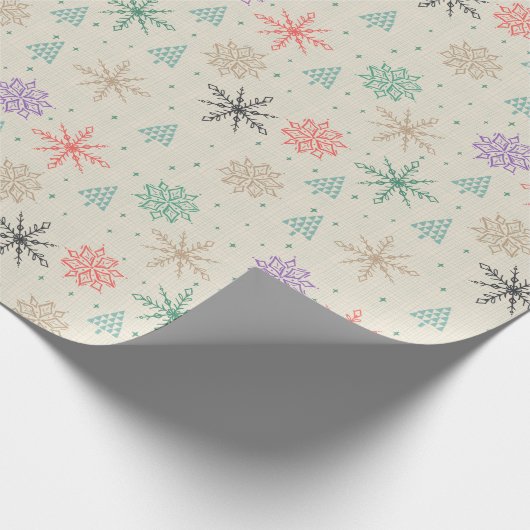 Handgezeichnete Schneeflocken Weihnachtsbäume Mult Geschenkpapier (Ecke)