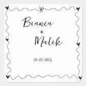 Handgezeichnete Schreib-Schwarz-Illustration Hochz Quadratischer Aufkleber (Vorderseite)