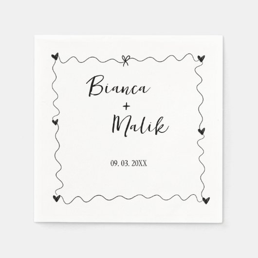 Handgezeichnete Schreib-Schwarz-Illustration Hochz Serviette (Vorderseite)