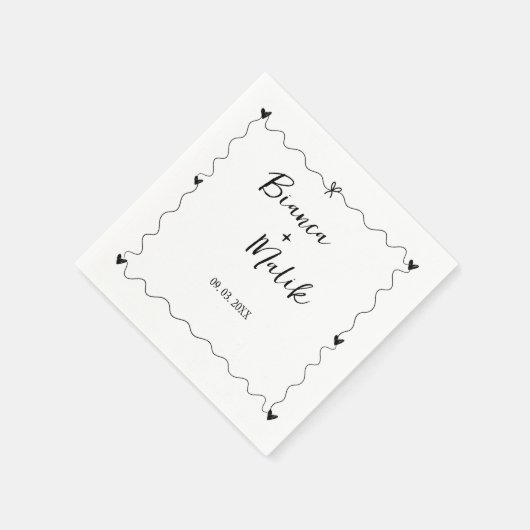 Handgezeichnete Schreib-Schwarz-Illustration Hochz Serviette (Ecke)