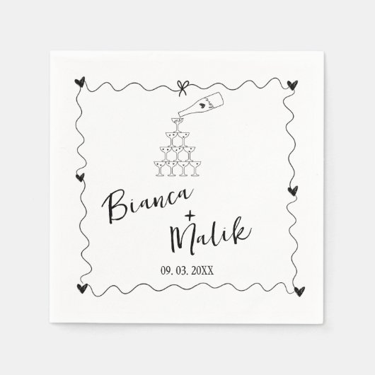 Handgezeichnete Schreib-Schwarz-Illustration Hochz Serviette (Vorderseite)