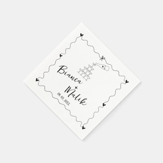 Handgezeichnete Schreib-Schwarz-Illustration Hochz Serviette (Ecke)