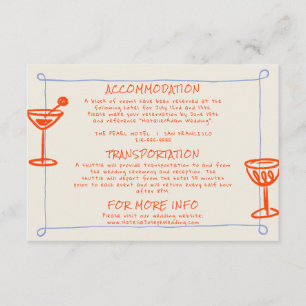Handgezeichnete Schriftliche blaue Orange Hochzeit Begleitkarte