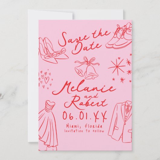 Handgezeichnete Schwarz-Weiß-Muster von Bräutigam  Save The Date (Vorderseite)